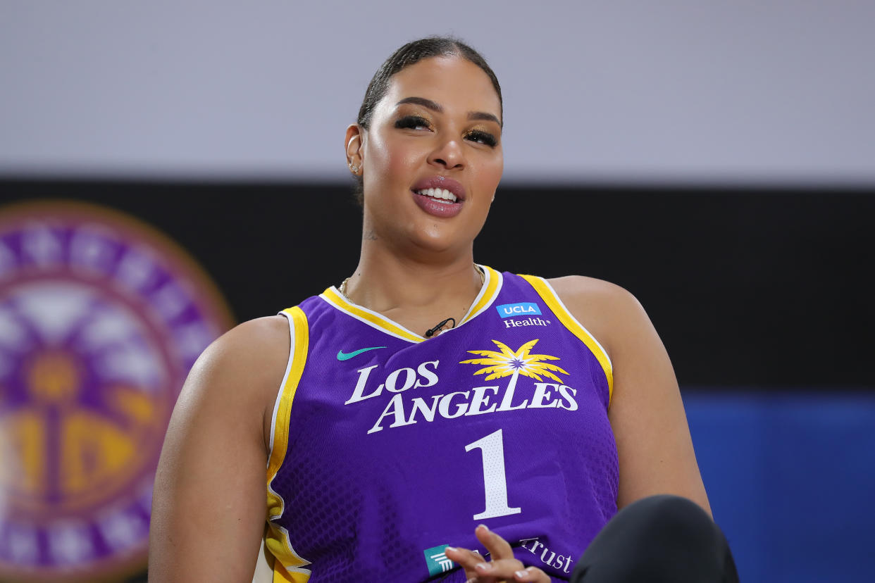 TORRANCE, CALIFORNIA - APRIL 27: Liz Cambage attends Los Angeles Sparks Media day at Jump Beyond Sports on April 27, 2022 in Torrance, California. NOTE TO USER: User expressly acknowledges and agrees that, by downloading and or using this photograph, user is consenting to the terms and conditions of Getty Images License Agreement. (Photo by Leon Bennett/Getty Images)