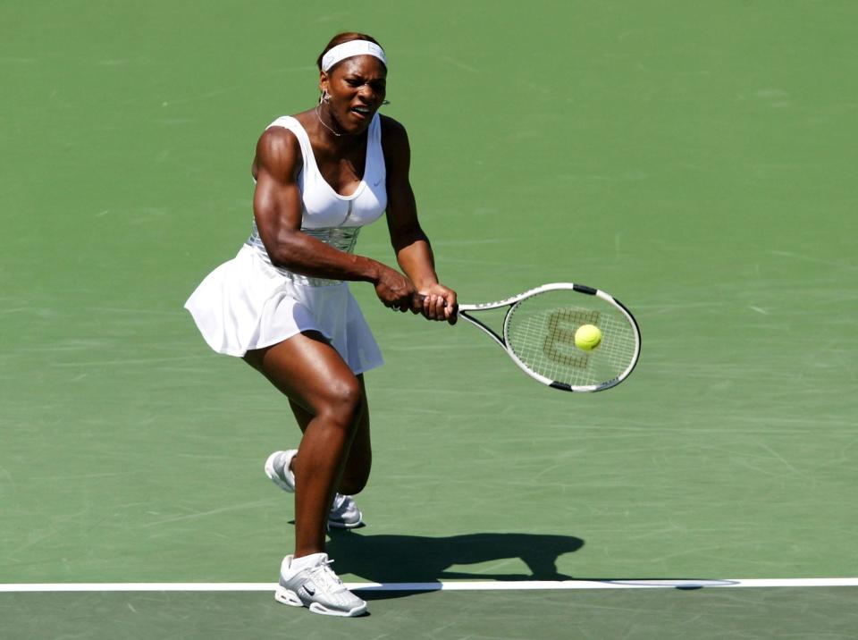 Serena Williams competes at the 2004 Nasdaq-100 Open in Miami, Florida.