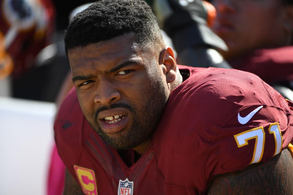 Trent Williams is absent from minicamp amid reports he's unhappy with how the team's medical staff handled a growth on his head. (Getty)