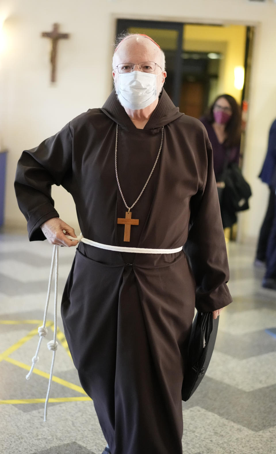 Boston Cardinal Seán Patrick O'Malley, head of the Pontifical Commission for the Protection of Minors, arrives at a press conference at The Vatican, Friday, April 29, 2022, after meeting with Pope Francis. Pope Francis called Friday for Catholic bishops conferences to create special centers to welcome victims of clergy sexual abuse to help them find healing and justice, as he warned that the faithful would continue losing trust in the hierarchy without more transparency and accountability. (AP Photo/Andrew Medichini)