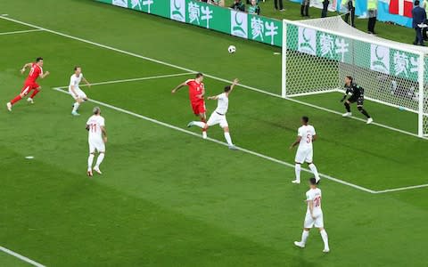 Aleksandar Mitrovic of Serbia scores his team's first goal during the 2018 FIFA World Cup Russia group E match between Serbia and Switzerland at Kaliningrad Stadium on June 22, 2018 in Kaliningrad - Credit: Clive Rose/Getty Images