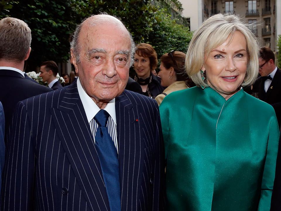 PARIS, FRANCE - JUNE 27: Mohamed Al-Fayed and his wife Heini Wathen attend the "Colonne Vendome" Is Unveiled After Restoration Works on June 27, 2016 in Paris, France.