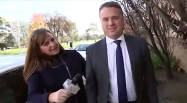 Tense scenes were captured on camera when Liberal MP Jamie Briggs refused to answer questions put to him by journalist, Anna Henderson. Source: ABC.