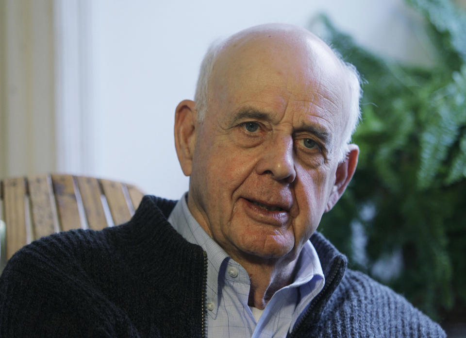 In this March 10, 2011 photo, author Wendell Berry talks with a reporter at his home in Port Royal, Ky. For his career of writings about the need to live in harmony with the Earth, the 79-year-old Kentucky author has been awarded the Dayton Literary Peace Prize. (AP Photo/Ed Reinke)