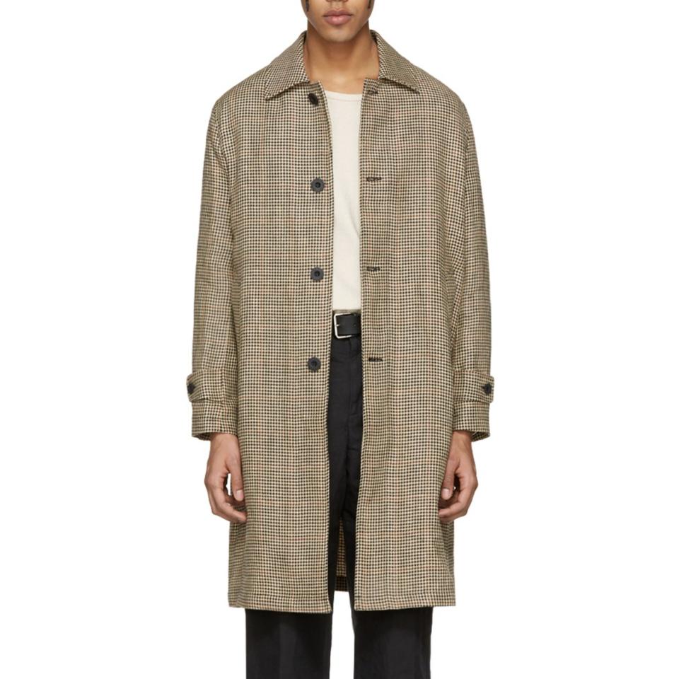 <p><em>Our Legacy, $745, buy now at <a rel="nofollow noopener" href="https://www.ssense.com/en-us/men/product/our-legacy/beige-houndstooth-classic-car-coat/1967123?mbid=synd_yahoostyle" target="_blank" data-ylk="slk:ssense.com;elm:context_link;itc:0;sec:content-canvas" class="link ">ssense.com</a></em></p>