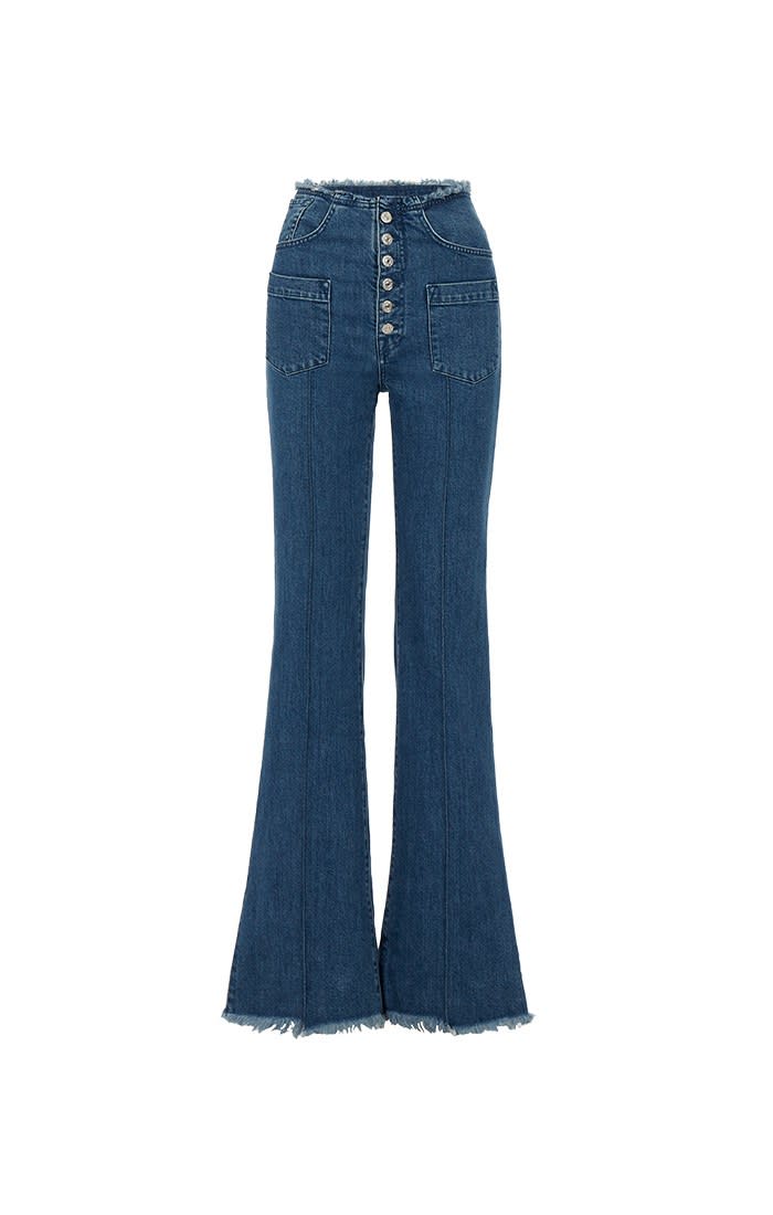 Nothing is better than a good pair of flare jeans. This style is a 7 For All Mankind classic tied with the raw avant-garde cuts of Marques'Almeida.
