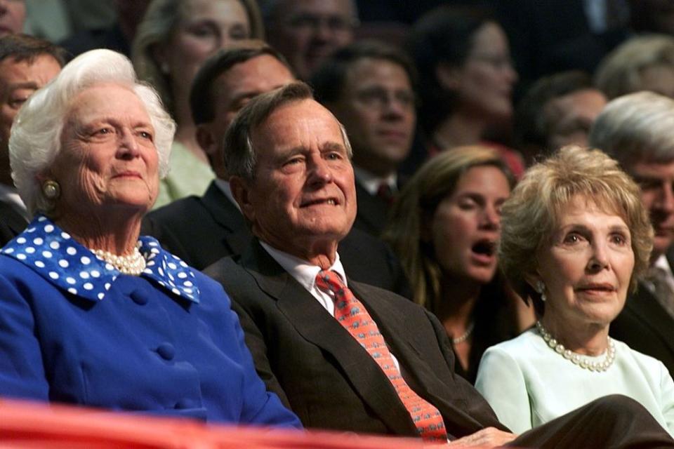 From left: Barbara Bush, George H. W. Bush and Nancy Reagan in 2000 | Mark Wilson/Newsmakers