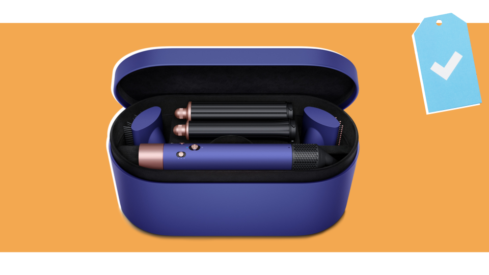 Style your strands with the Dyson Vinca Blue and Rosé Holiday Airwrap Set.