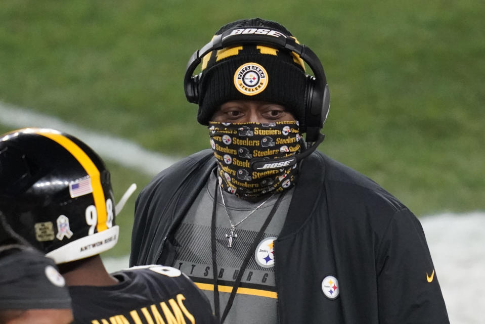 Pittsburgh Steelers head coach Mike Tomlin stands on the sideline during the first half of an NFL football game against the Washington Football Team, Monday, Dec. 7, 2020, in Pittsburgh. (AP Photo/Keith Srakocic)