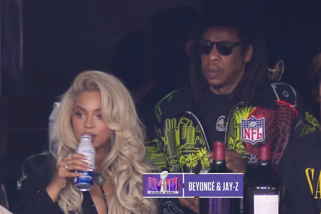 <p>CBS</p> Beyoncé and JAY-Z at the 2024 Super Bowl in Las Vegas on Feb. 11