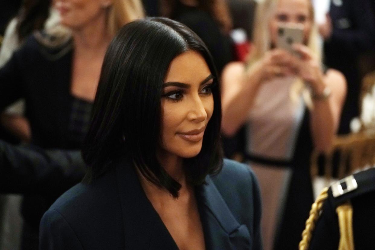 Kim Kardashian West leaves after an East Room event on second chance hiring on June 13, 2019, at the White House.