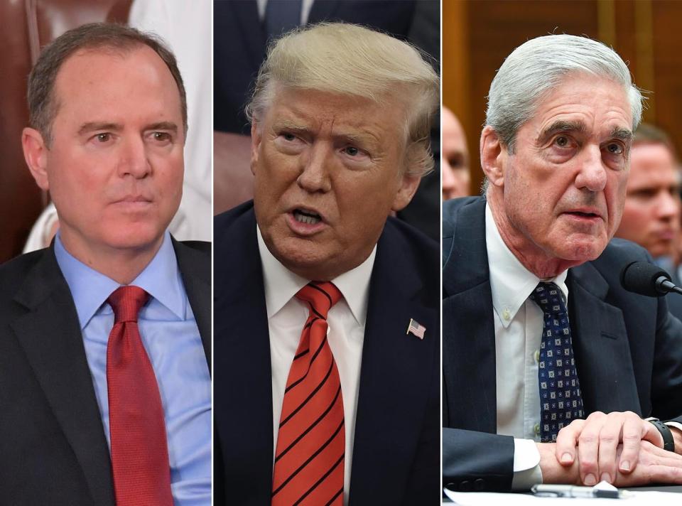House Intelligence Committee Chairman Adam Schiff, President Donald Trump and former special council Robert Mueller.