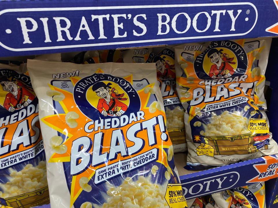 bulk bags of pirate booty on the shelves at costco