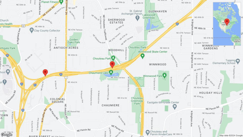 A detailed map that shows the affected road due to 'Heavy rain prompts traffic warning on southbound I-35 in Kansas City' on May 2nd at 5:08 p.m.