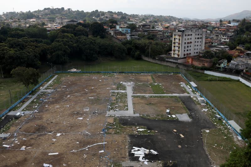 Foto del lugar en el que se construyó el hospital de campaña Sao Goncalo, en Río de Janeiro, en medio de la pandemia de coronavirus