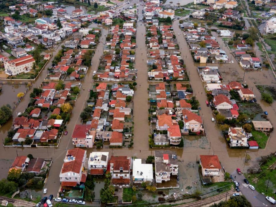 Streets were flooded in the town of Messolonghi, western Greece, in December (Eurokinissi/AFP via Getty Images)