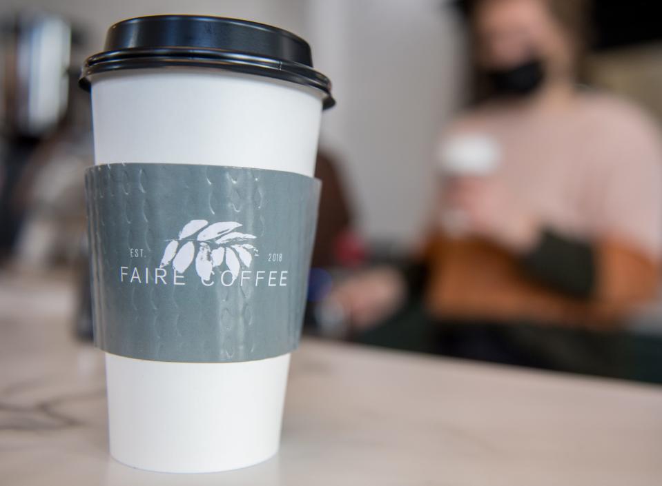A fresh cup of Faire Coffee awaits a customer at the new store on the square in Washington.