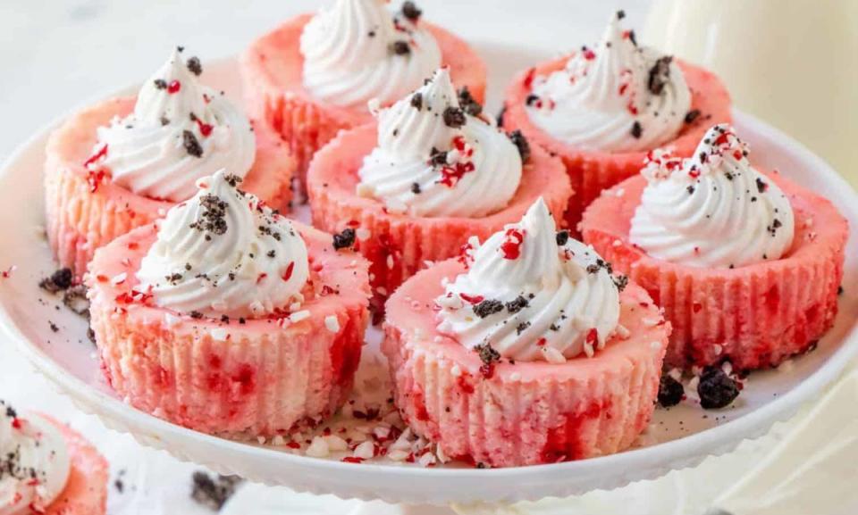 <p>The Country Cook</p><p>The only thing better than cheesecake is cheesecake with peppermint and Oreo cookies!</p><p><strong>Get the recipe: <a href="https://www.thecountrycook.net/oreo-peppermint-mini-cheesecakes/" rel="nofollow noopener" target="_blank" data-ylk="slk:Oreo Peppermint Mini Cheesecakes;elm:context_link;itc:0;sec:content-canvas" class="link ">Oreo Peppermint Mini Cheesecakes</a></strong></p>