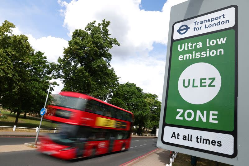 Signage along boundary of London's Ultra Low Emissions Zone (ULEZ) zone ahead of proposed upcoming expansion, in London