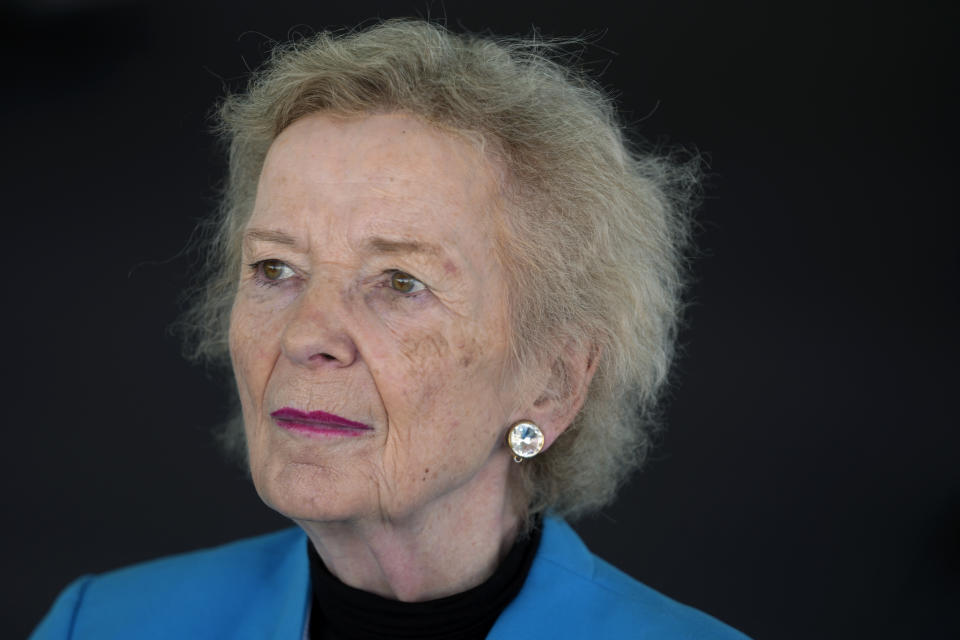 Mary Robinson, former president of Ireland, speaks with The Associated Press at the COP27 U.N. Climate Summit, Wednesday, Nov. 16, 2022, in Sharm el-Sheikh, Egypt. (AP Photo/Peter Dejong)