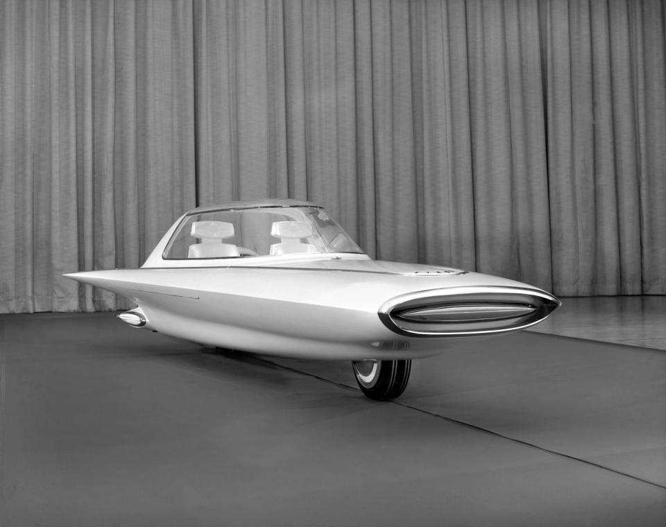 This 1961 Ford Gyron, which reminds some auto enthusiasts of u0022The Jetsonsu0022 cartoon that aired in 1962-63, is among 100 concept vehicle images that Ford Motor Co. just added to its online archive site. Images are now available to the public for free downloading.