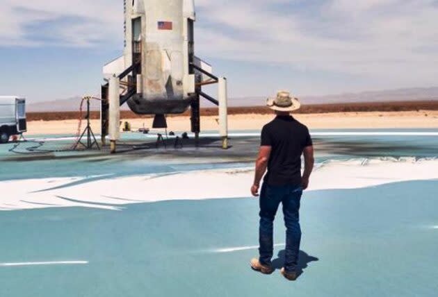 Jeff Bezos at New Shepard landing pad