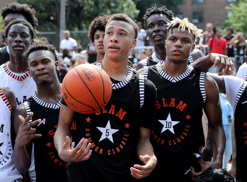 R.J. Hampton (5) is shown during the SLAM Summer Classic in New York City in 2018. Hampton decided to forgo college to play professionally overseas on Tuesday. (Getty)