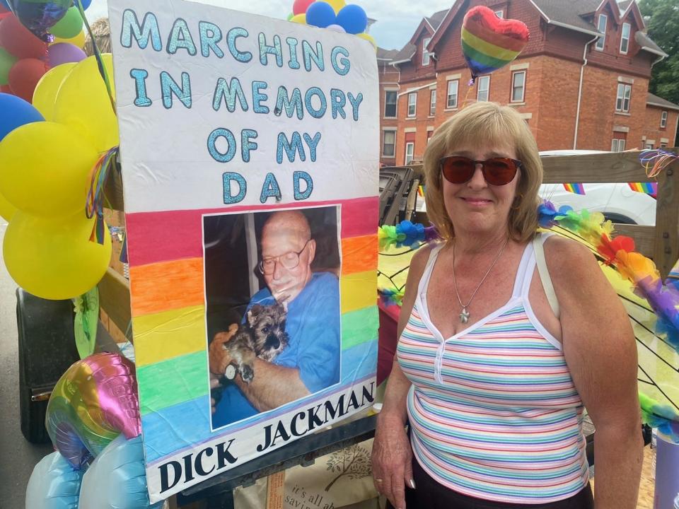 A Rochester Pride Parade 2023 float honored gay rights advocate Dick Jackman, who was born in Buffalo and lived in Rochester and died in 2016. The float is a labor of love for Jackman’s family and their friends, who for seven years have marched in Rochester’s Pride Parade, said Cindy Meyer, his daughter.