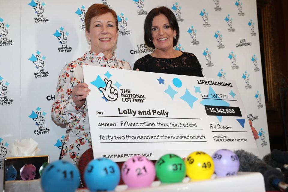 Paula Barraclough and Lorraine Smith celebrate at the Lumley Castle hotel in Chester-le-Street (Owen Humphreys/PA)