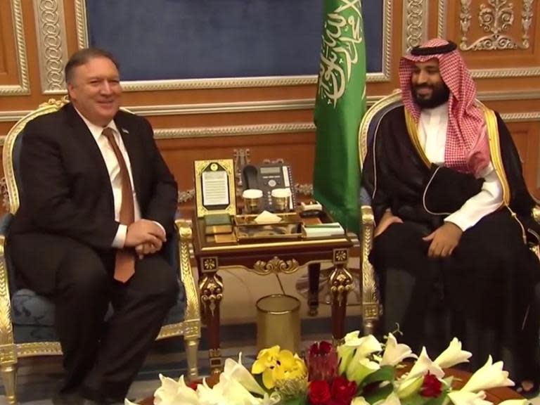 Jamal Khashoggi: Pompeo all smiles in meeting with Saudi crown prince Mohammed bin Salman over journalist disappearance