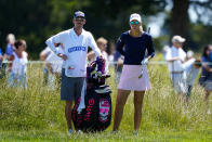 Anna Nordqvist, of Sweden, waits to hit on the 14th hole during the first round of the ShopRite LPGA Classic golf tournament, Friday, June 10, 2022, in Galloway, N.J. (AP Photo/Matt Rourke)