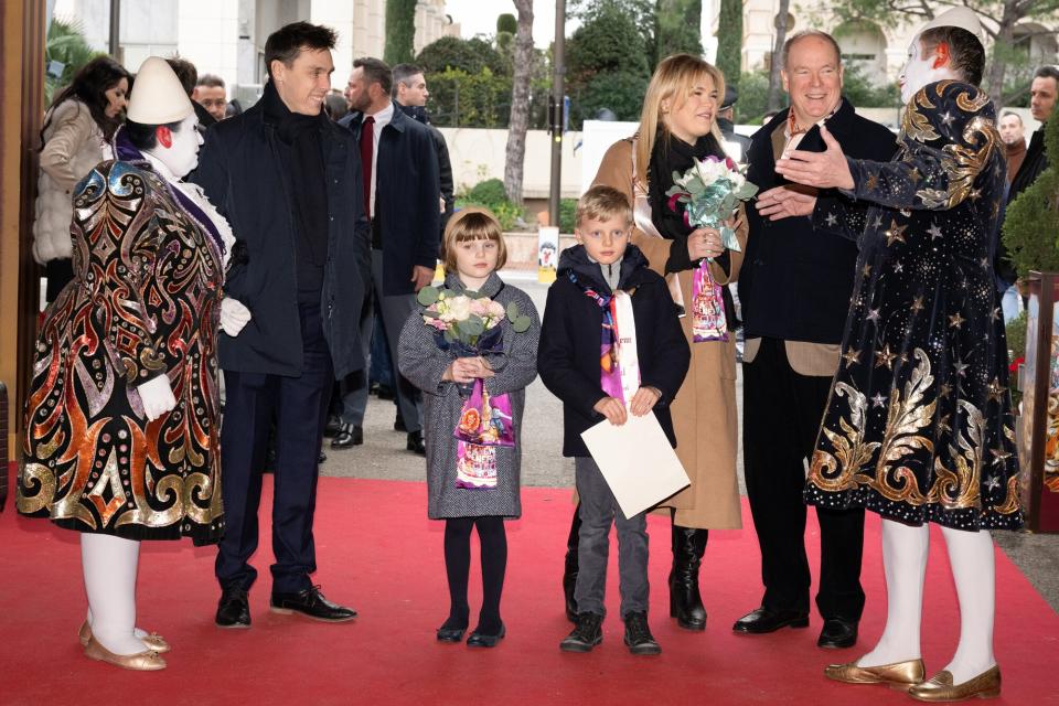 Louis Ducruet, Princess Gabriella of Monaco, Prince Jacques of Monaco, Camille Gottlieb and Prince Albert II of Monaco attend the 45th International Circus Festival : Day Three on January 22, 2023 in Monaco, Monaco.