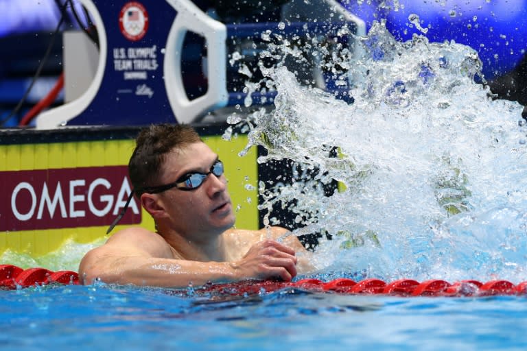 Ryan Murphy smacks the water in satisfaction after winning the 200m backstroke at the US Olympic swimming trials (Sarah Stier)