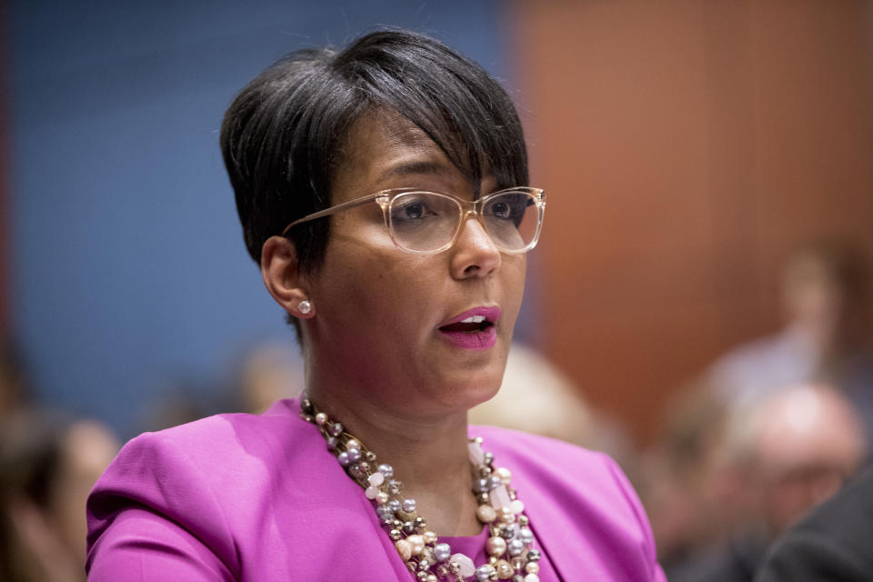 FILE - In this July 17, 2019, file photo, Atlanta Mayor Keisha Lance Bottoms speaks during a Senate Democrats' Special Committee on the Climate Crisis on Capitol Hill in Washington. Bottoms announced Monday, July 6, 2020, that she had tested positive for COVID-19. (AP Photo/Andrew Harnik, File)