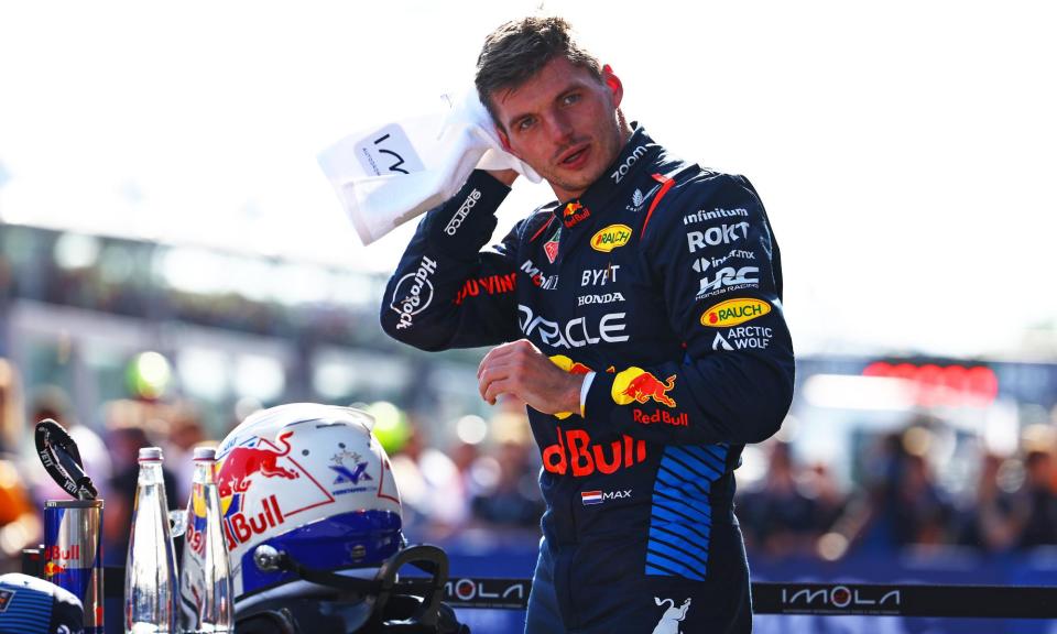 <span>Max Verstappen paid tribute to Ayrton Senna after equalling his record.</span><span>Photograph: Mark Thompson/Getty Images</span>