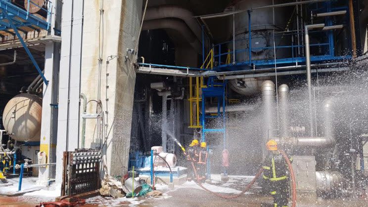 A fire broke out at Singapore Refining Company on Jurong Island on Tuesday morning (13 June). (Photo: SCDF Facebook)