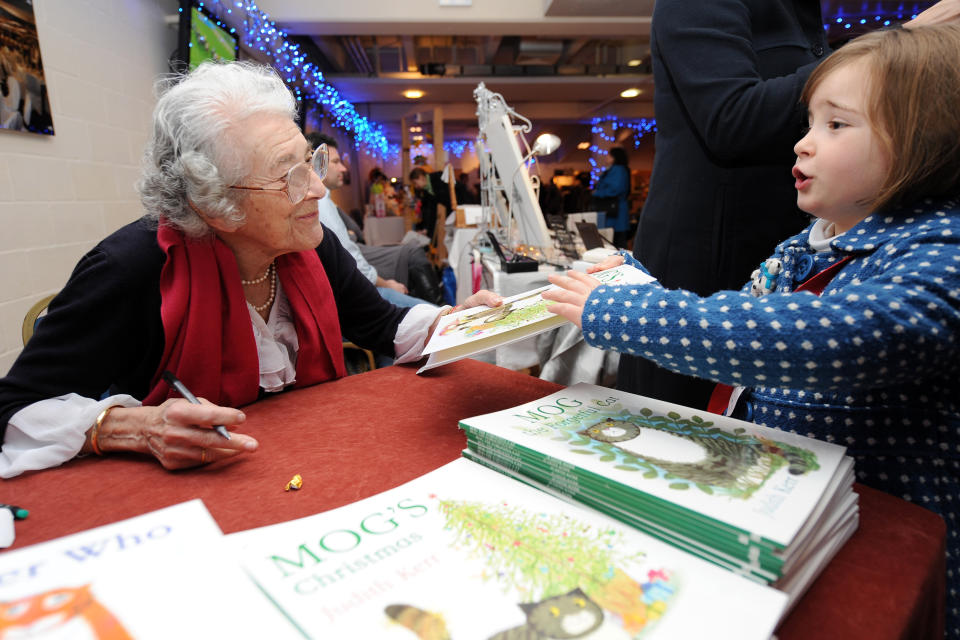 Children's author Judith Kerr signs books for fans during the Tingle Creek Christmas Festival at Sandown Park