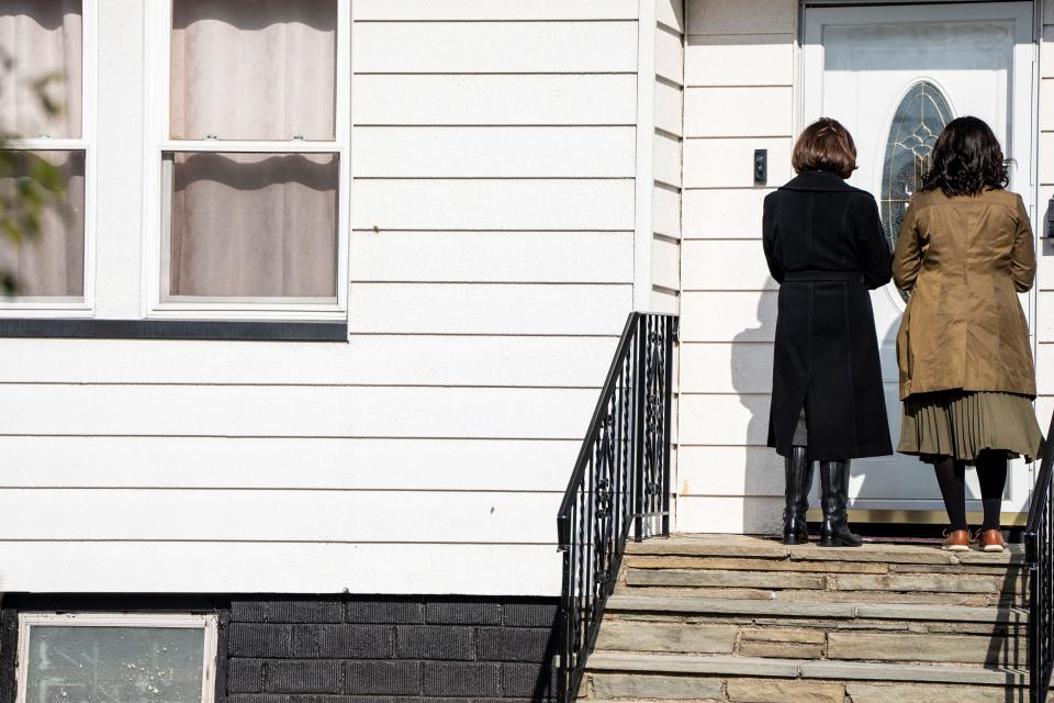 After a year and a half hiatus due to the pandemic, Jehovah's Witnesses have resumed their door to door ministry. (From left) Susan Cohen and Sandy Massillon go door to door in Montclair, NJ on Thursday, November 17, 2022. 