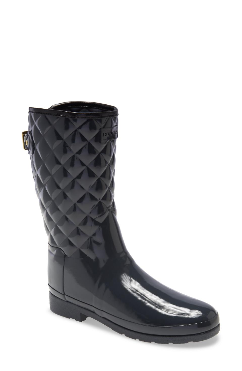 Hunter Refined High Gloss Quilted Short Waterproof Rain Boot (Women)