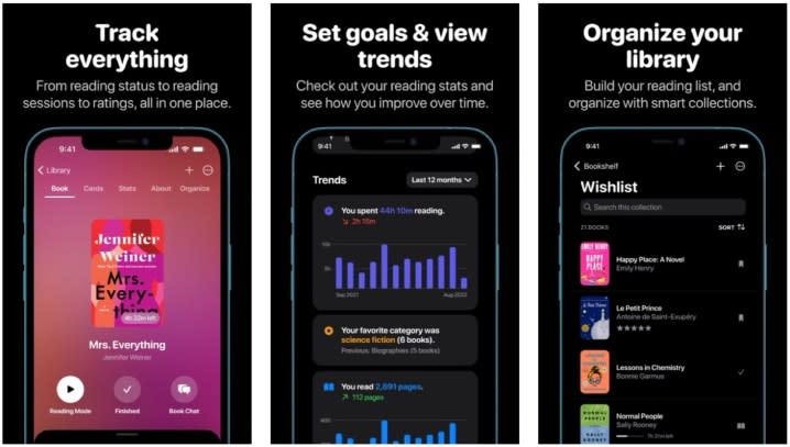 Bookshelf iOS app screenshots.