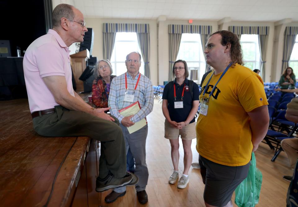 Jonathan Rauch, author of “The Constitution of Knowledge: A Defense of Truth,” talks with Ryan Hoffman, right, at the Braver Angels National Convention at Gettysburg College in Gettysburg, Pa., on Friday, July 7, 2023. | Kristin Murphy, Deseret News