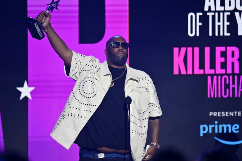 Killer Mike accepts the award for Album of the Year onstage during the 2024 BET Awards live telecast at the Peacock Theater in Los Angeles on Sunday. Photo by Jim Ruymen/UPI