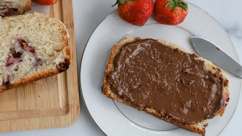 nutella covered strawberry loaf slice