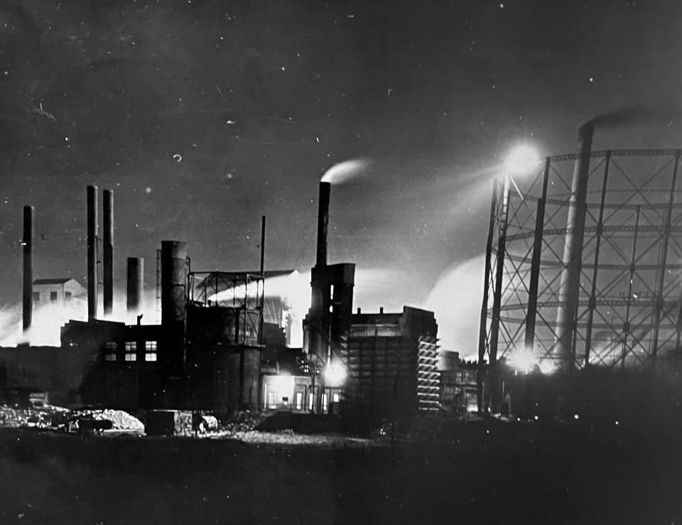 This is a 1937 photo of the Citizens Gas and Coke Utility’s former Prospect Street plant at night.