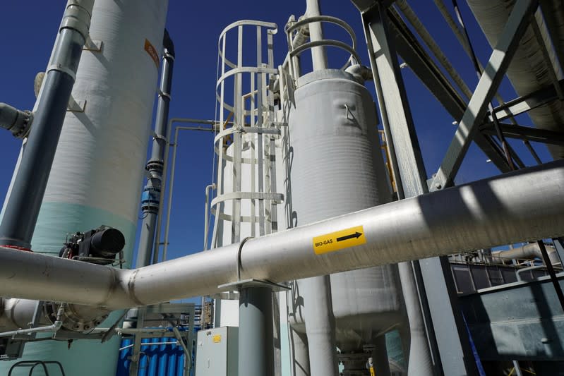 Biogas, methane collected from dairy farms, is piped into a cleaning facility at the Calgren facility in Pixley, California