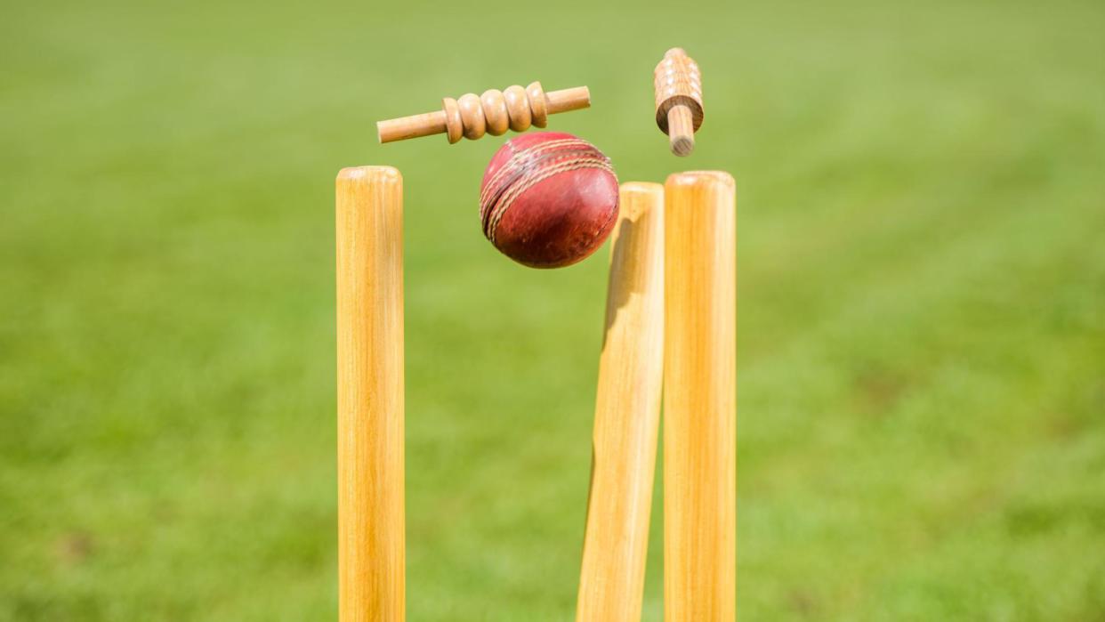 Cricket ball hitting stumps