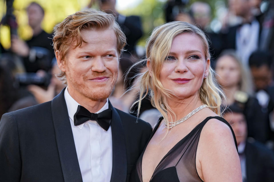 FILE - Jesse Plemons, left, and Kirsten Dunst pose for photographers upon arrival at the premiere of the film "Kinds of Kindness" at the 77th international film festival, Cannes, southern France on May 17, 2024. (Photo by Andreea Alexandru/Invision/AP, File)