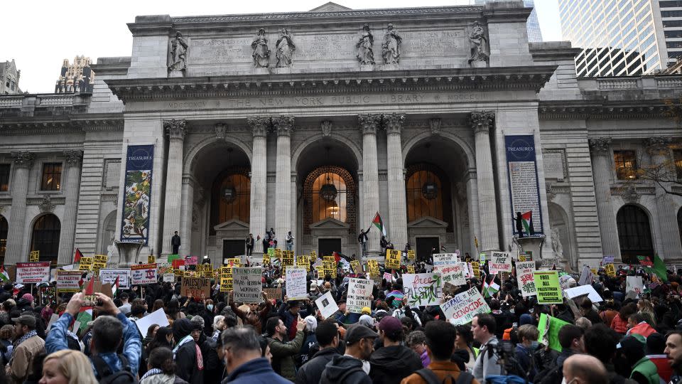 Pro-Palestinian protesters in New York on Thursday. - Fatih Aktas/Anadolu/Getty Images