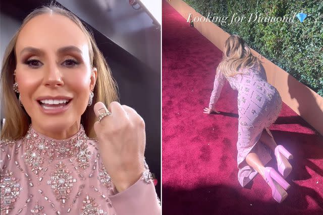 <p>Keltie/Instagram</p> Keltie Knight looking for her missing diamond at the Golden Globes