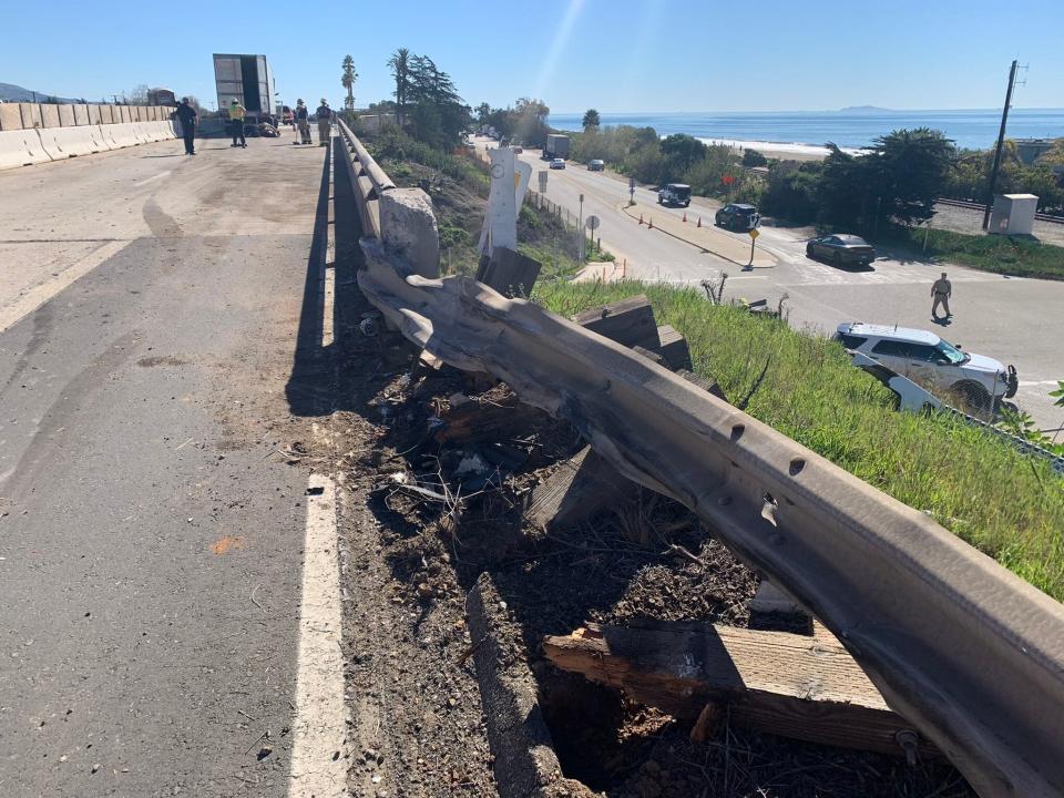 Southbound lanes of Highway 101 in Carpinteria were closed for hours after a big rig mishap spilled oil in the roadway on Saturday, Feb. 5, 2022.